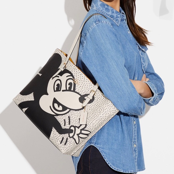 Coach Disney Mickey Mouse X Keith Haring Mollie Tote / Black, Gold & Chalk Multi - Picture 1 of 17